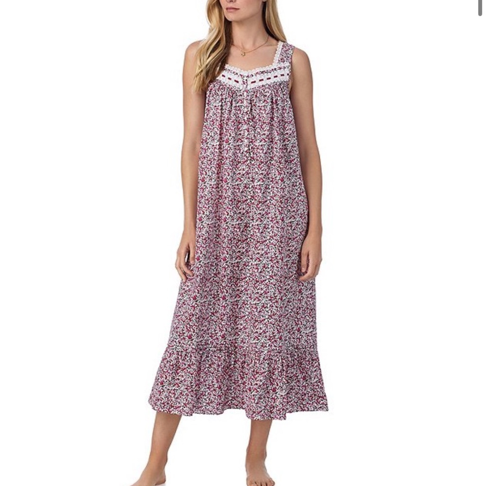 Eileen West Woven Ditsy Floral Sleeveless Sweetheart Neck Ballet Nightgown sz M